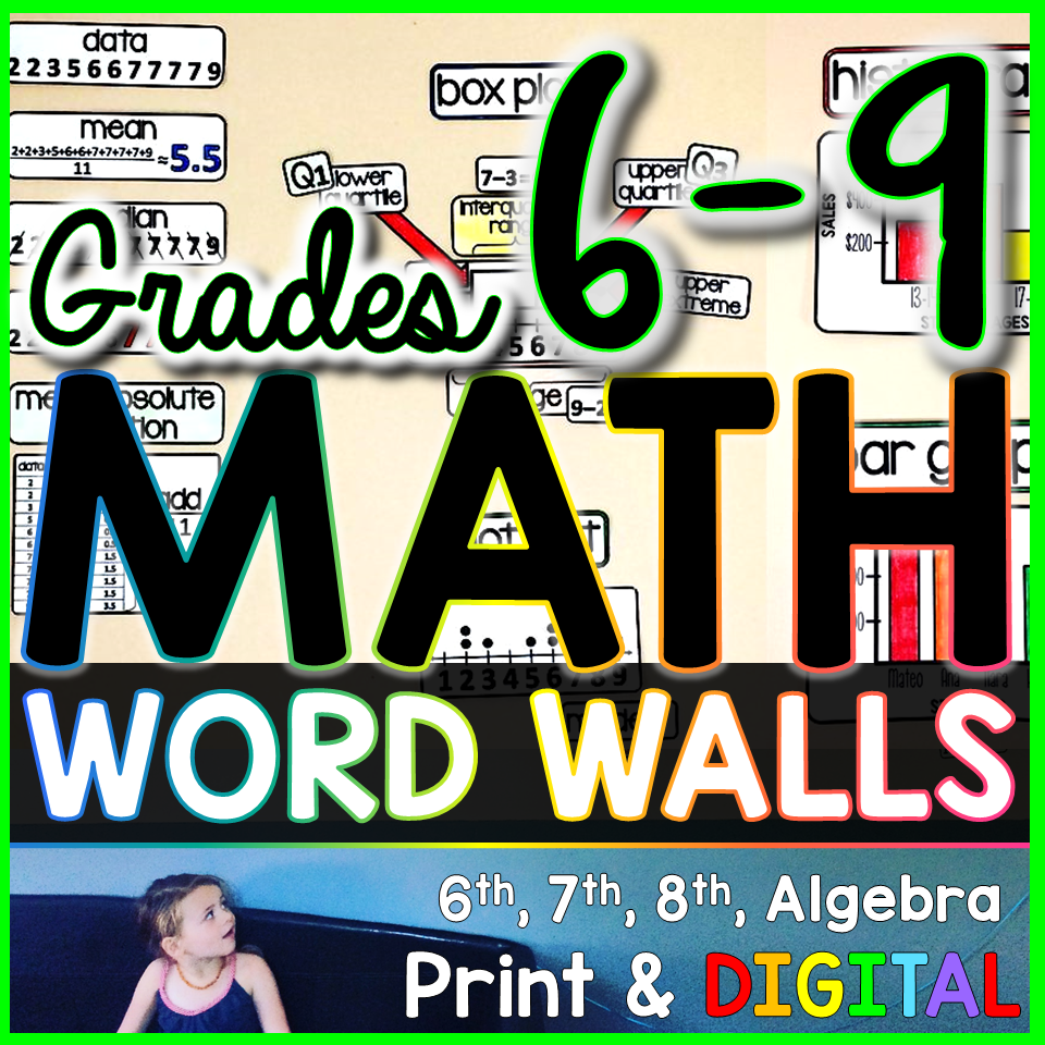 Grades 6-9 {MIDDLE SCHOOL and ALGEBRA} Math Vocabulary Word Wall Bundle