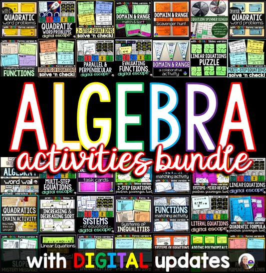 Algebra 1 Activities Growing Bundle with Digital Updates