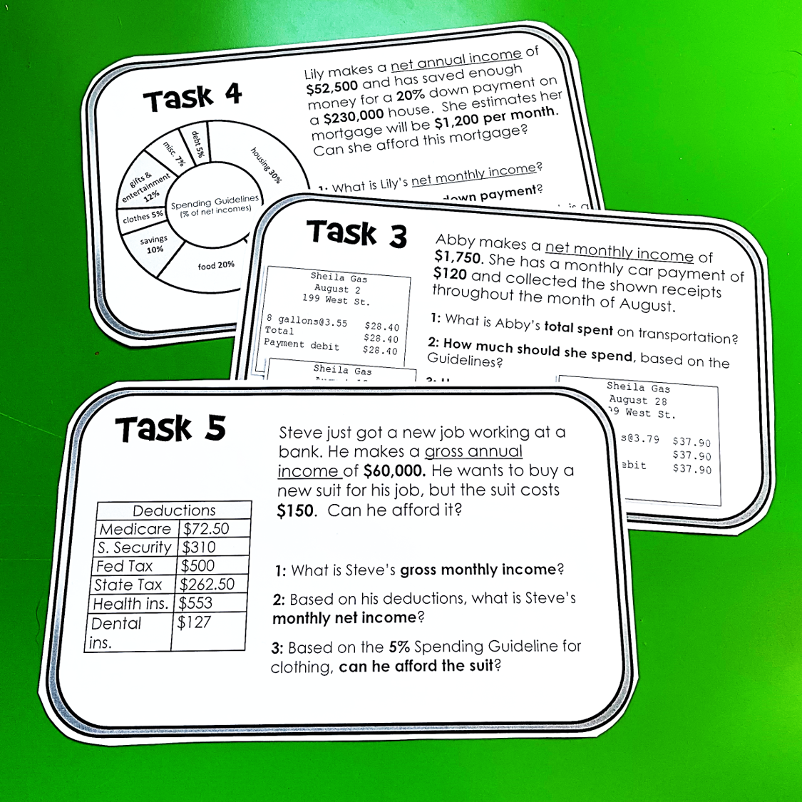 Budget Task Cards Personal Finance Budgeting Activity