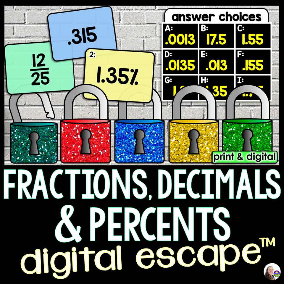 Converting Fractions, Decimals and Percentages Digital Math Escape Room