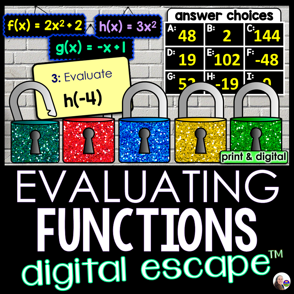 Evaluating Algebraic Functions Digital Math Escape Room