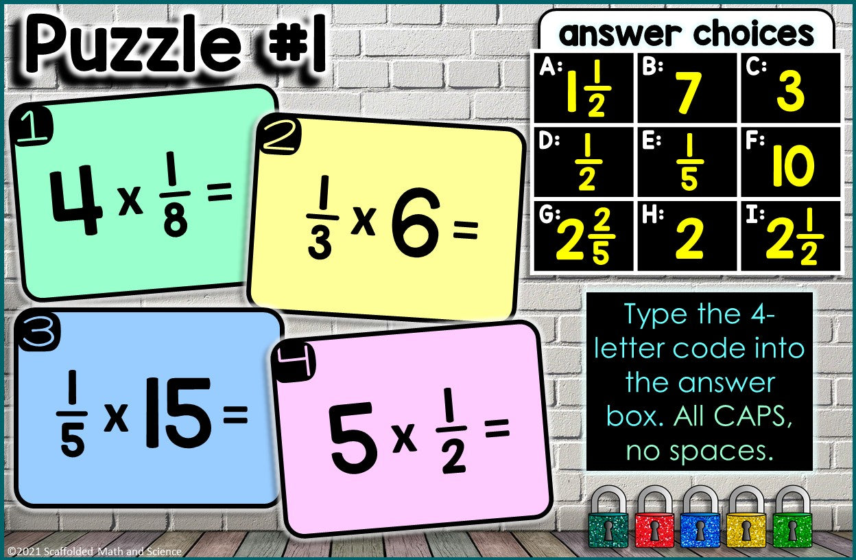 Multiplying Fractions Digital Math Escape Room