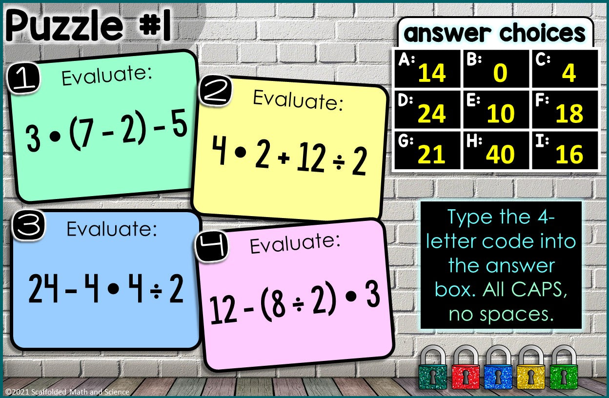 Order of Operations Digital Math Escape Room Activity