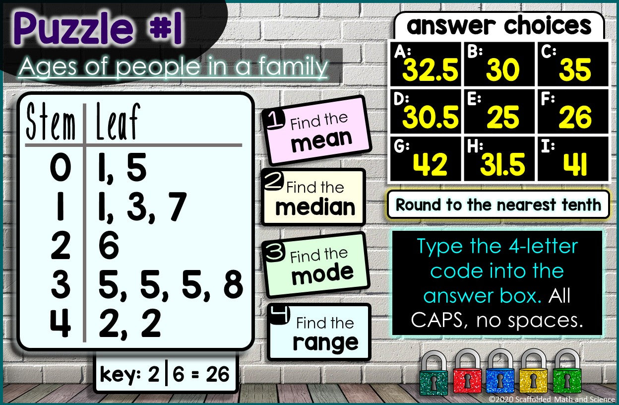 Mean Median Mode Range MMMR Digital Math Escape Room