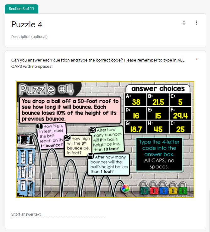 Exponential Growth and Decay Digital Math Escape Room Activity