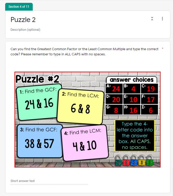 GCF and LCM Digital Math Escape Room Activity