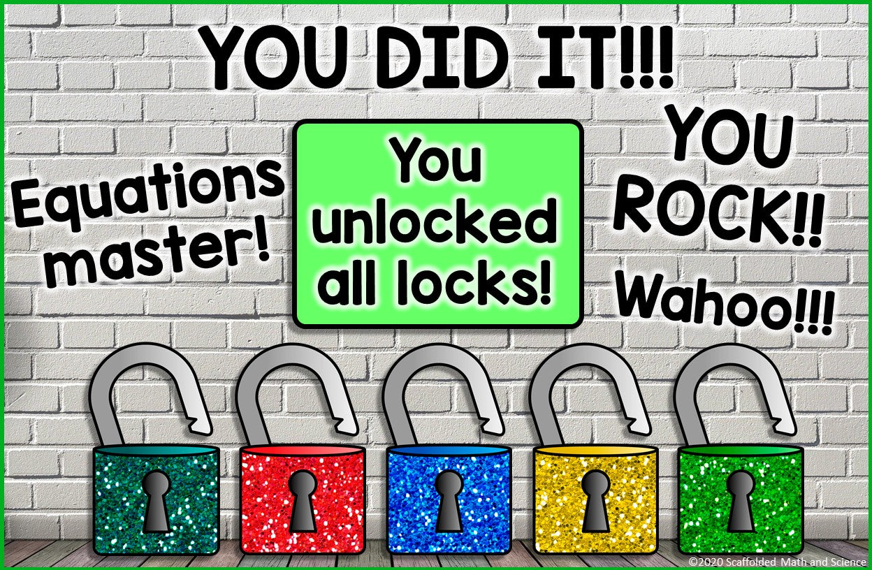 Multi-Step Equations Variables on Both Sides Digital Math Escape Room