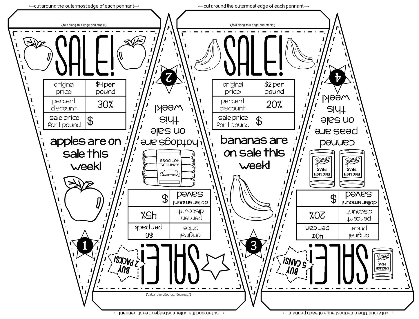 Percent Discounts Grocery Shopping Math Pennant Activity
