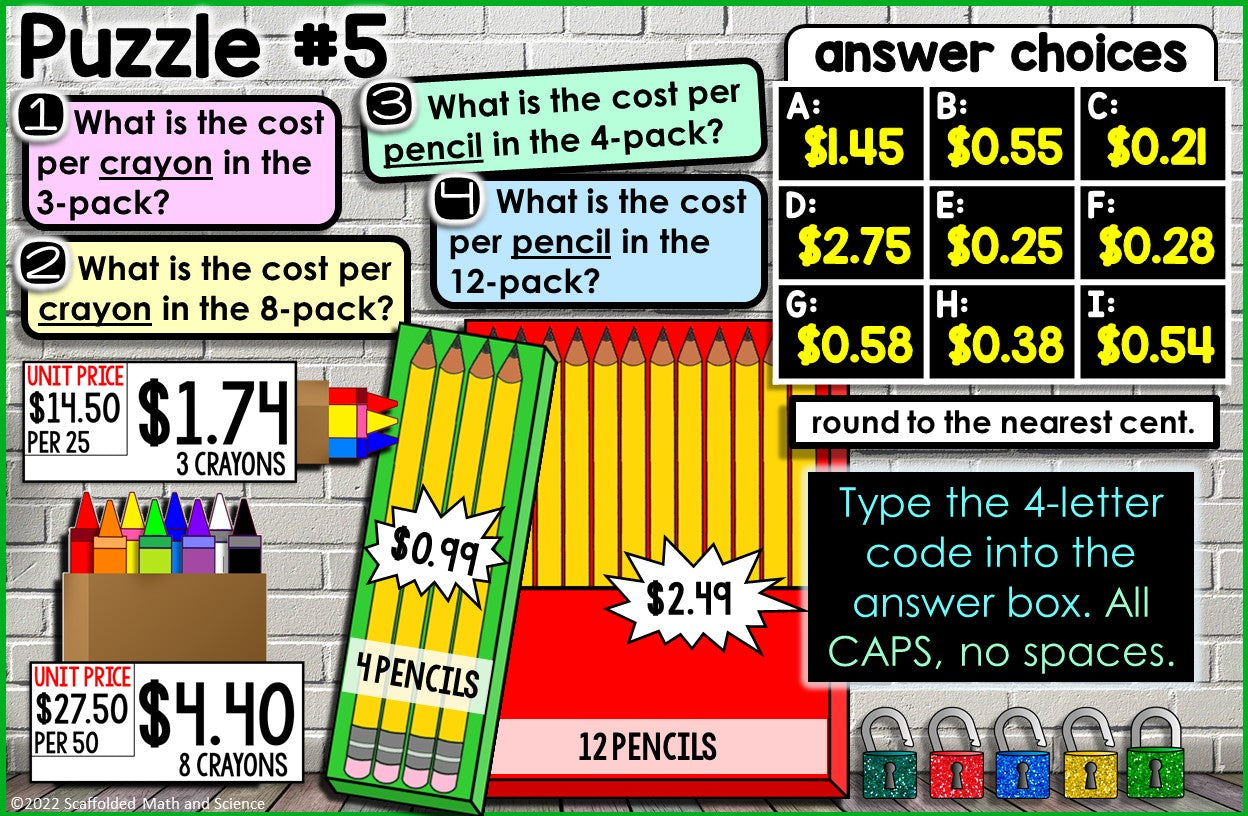 Unit Price Digital Math Escape Room Activity