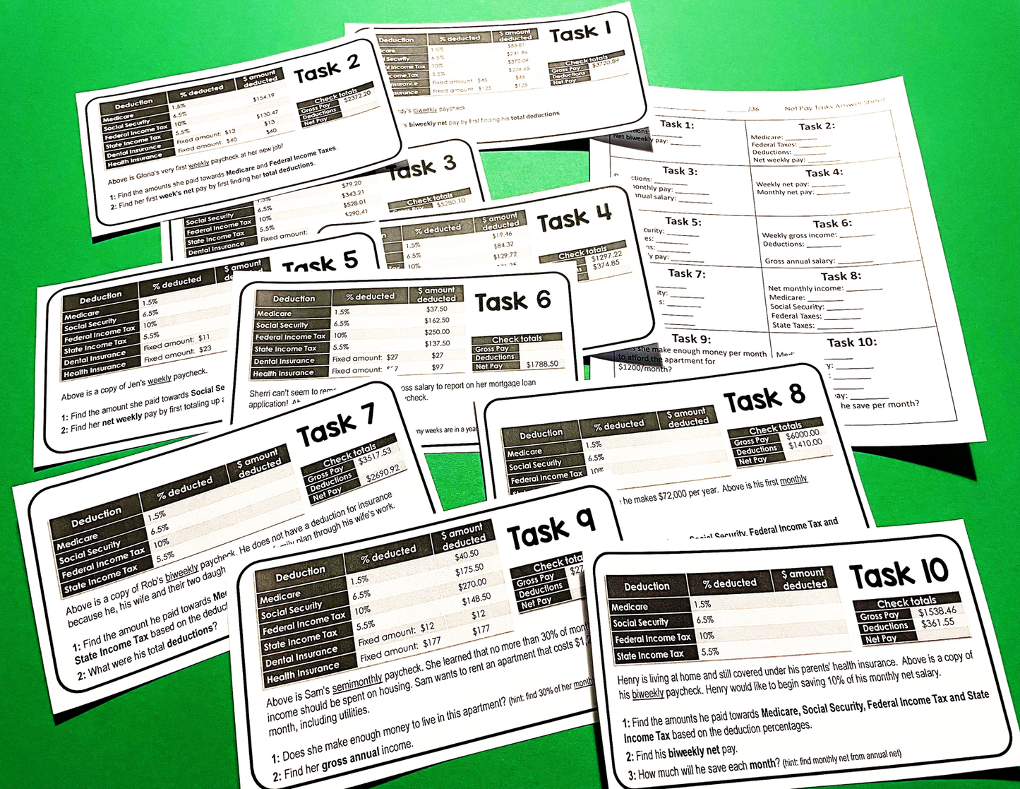Paycheck Task Cards Financial Literacy Activity