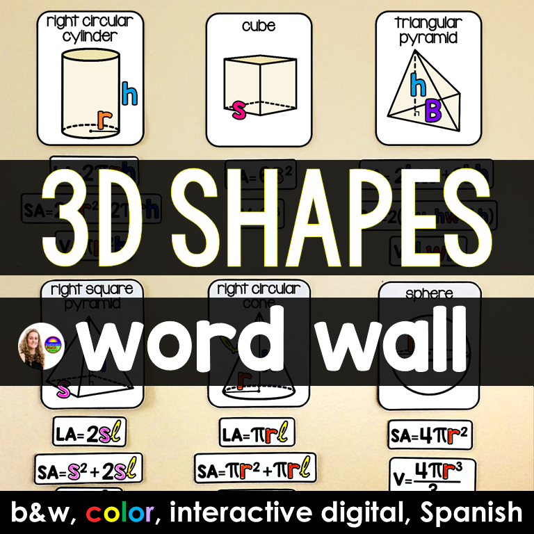 Free Math Vocabulary Word Wall | 3D Shapes and Formulas