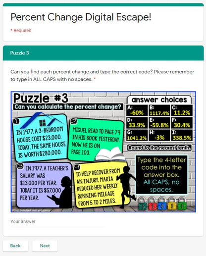 Percent of Change Digital Math Escape Room Activity