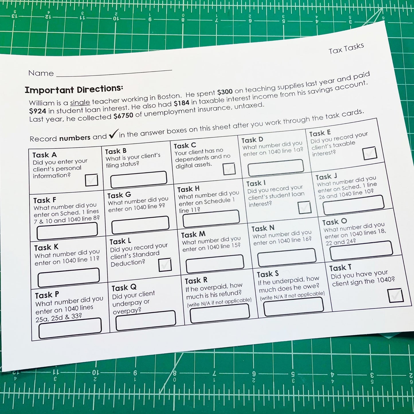 Filing Income Tax Task Cards - Federal Income Taxes 1040 Activity