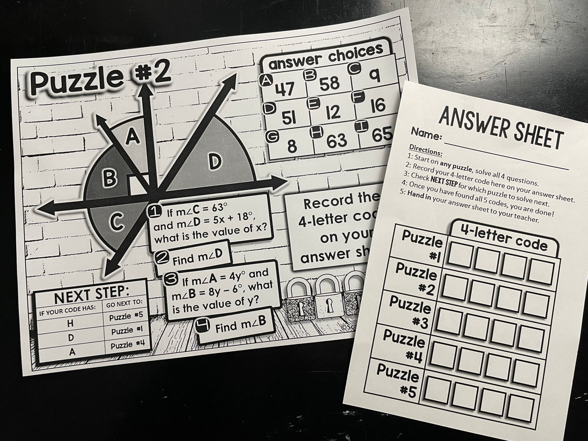 Angle Pair Relationships Digital Math Escape Room Activity