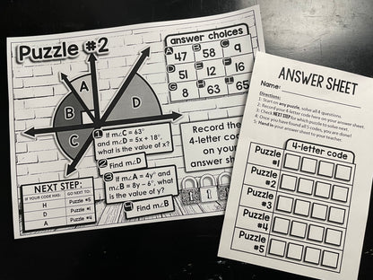 Angle Pair Relationships Digital Math Escape Room Activity