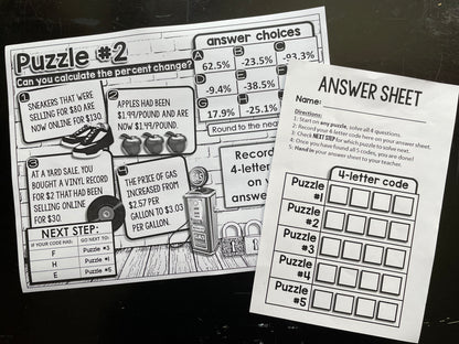 Percent of Change Digital Math Escape Room Activity