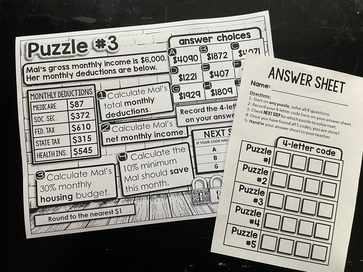 Calculating Budgets Math Escape Room Financial Literacy Activity