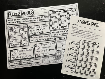 Calculating Budgets Math Escape Room Financial Literacy Activity