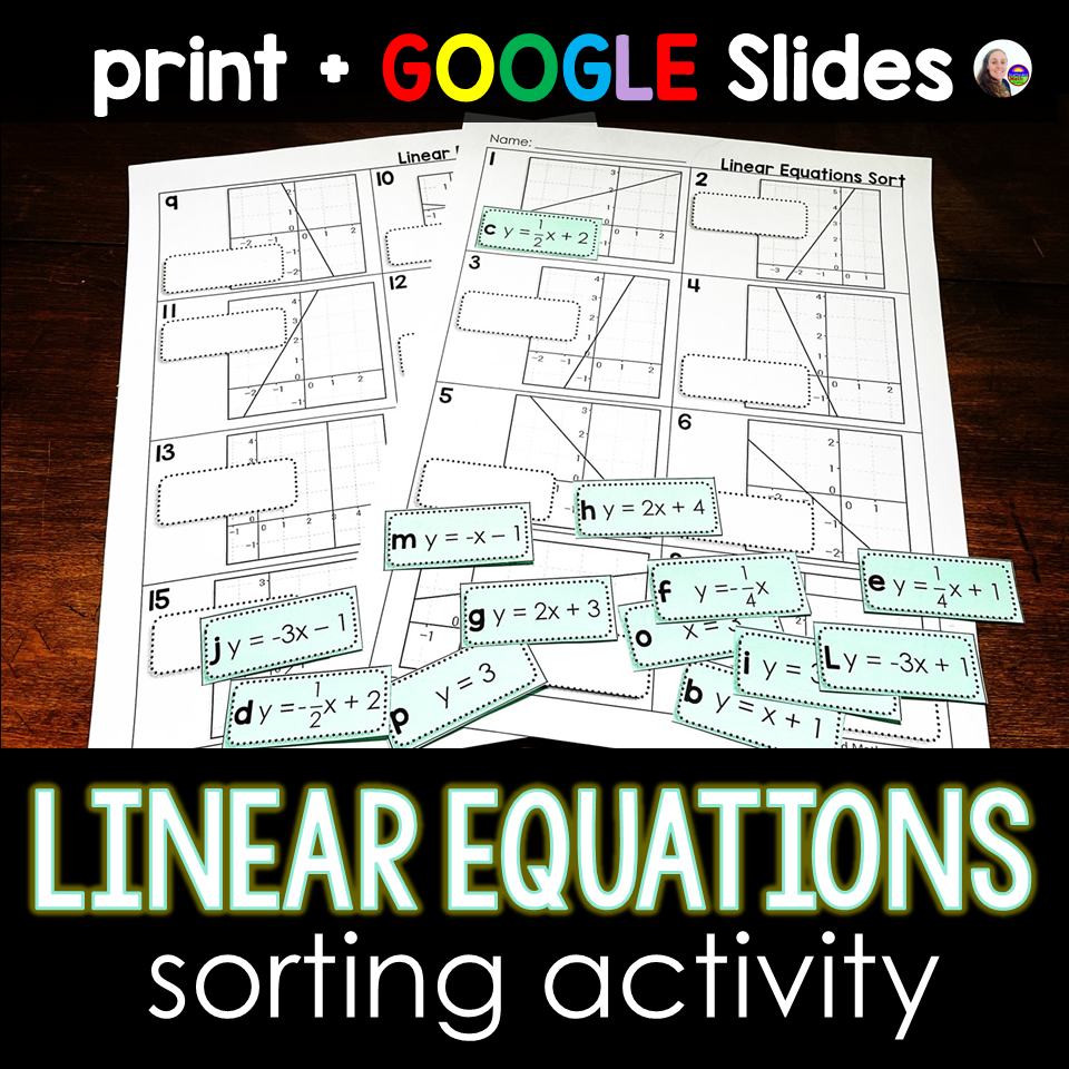 Graphing Linear Equations in Slope-Intercept Form Algebra Matching Act ...