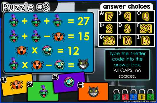 Halloween Logic Picture Puzzles Digital Math Escape Room Activity