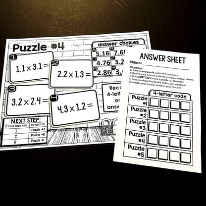 Multiplying Decimals 5th Grade Digital Math Escape Room