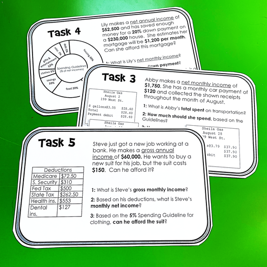 Budget Task Cards Personal Finance Budgeting Activity