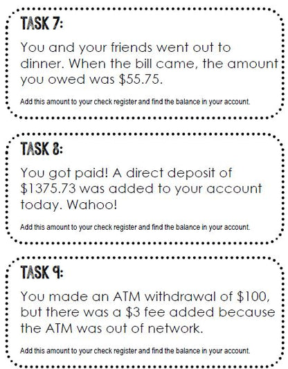 Balancing a Checkbook Financial Literacy Activity