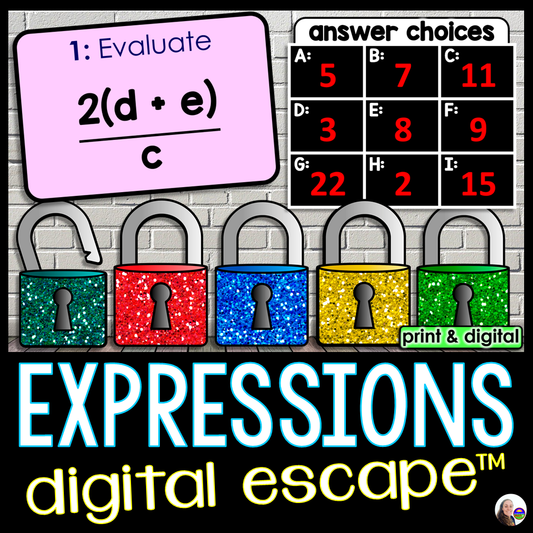 Evaluating Algebraic Expressions Digital Math Escape Room Activity