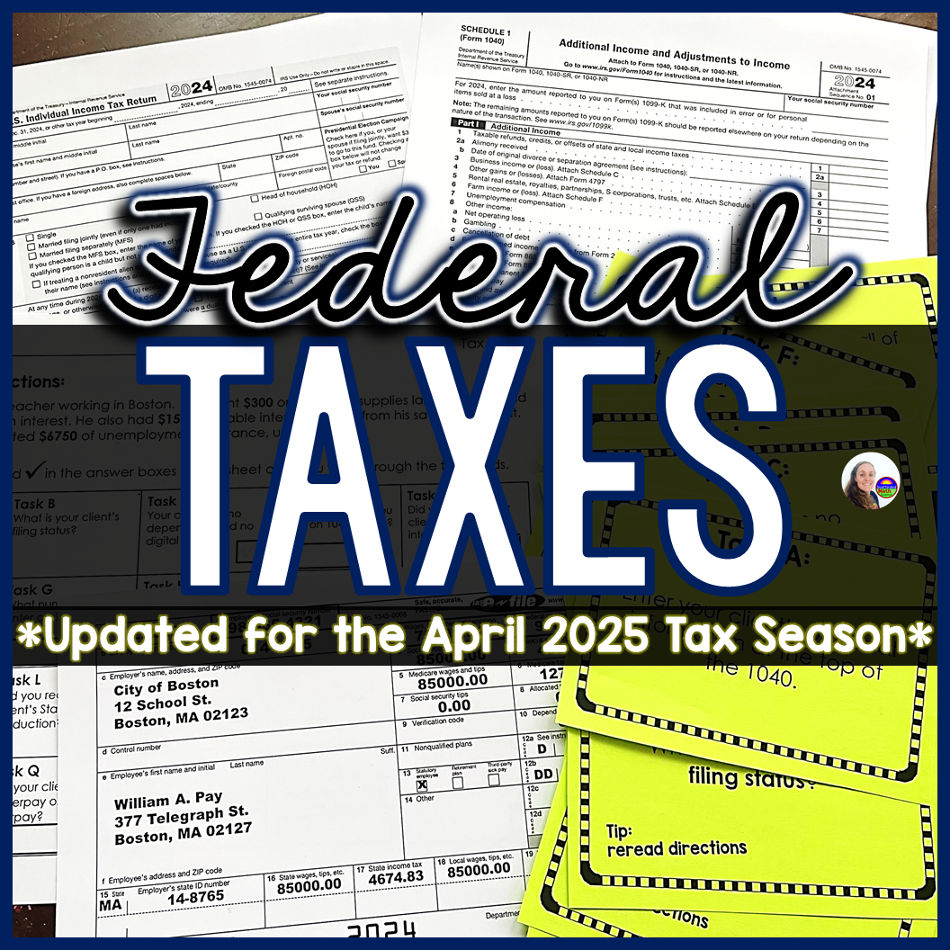 Filing Income Tax Task Cards - Federal Income Taxes 1040 Activity