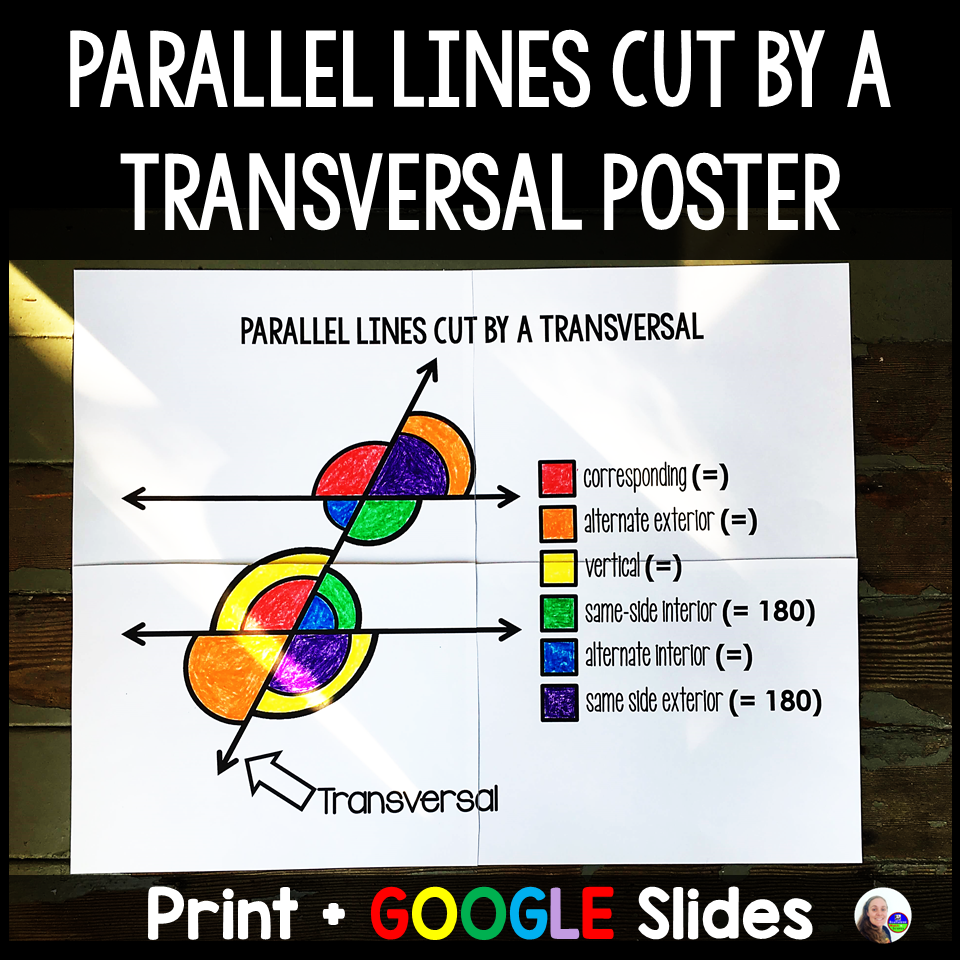 Parallel Lines Cut By a Transversal Geometry Poster & Coloring Worksheet