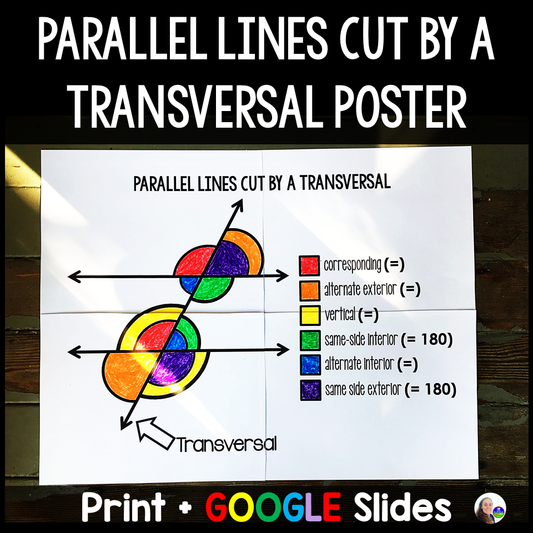Parallel Lines Cut By a Transversal Geometry Poster & Coloring Worksheet