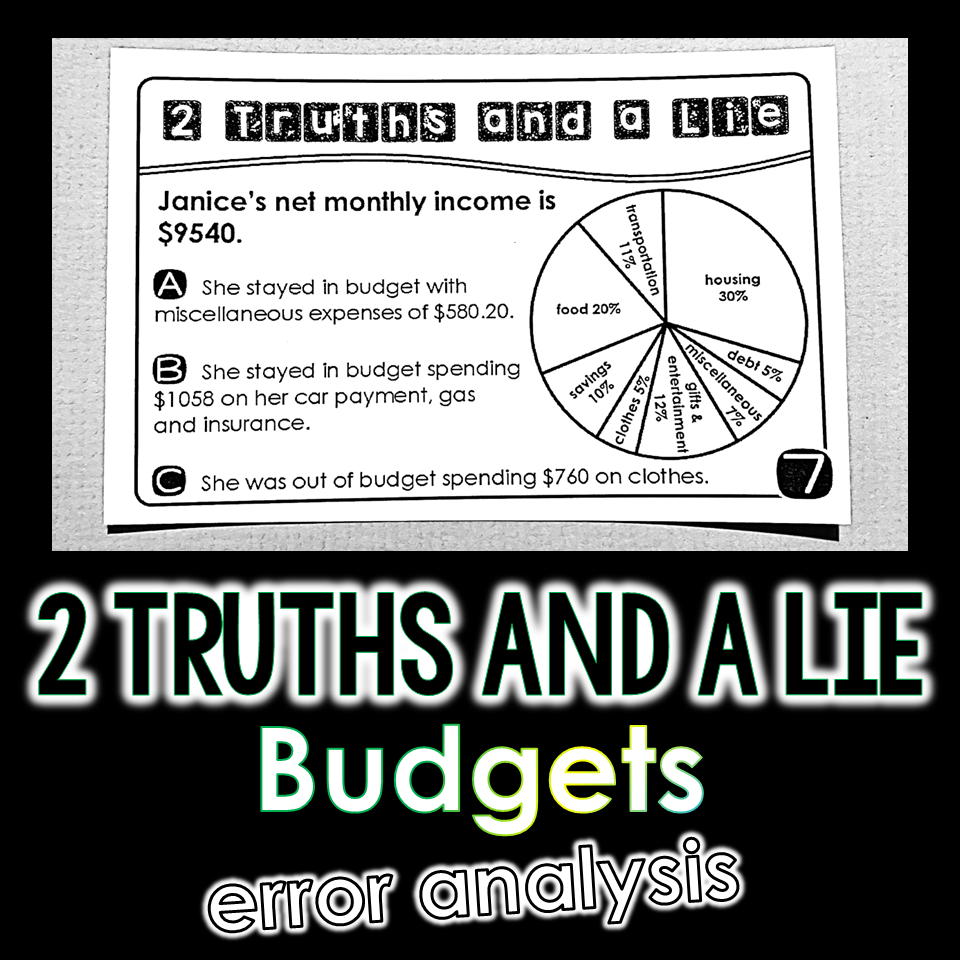 "2 Truths and a Lie" Budgeting Financial Literacy Error Analysis Activity