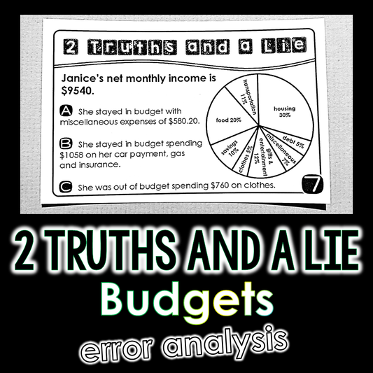 "2 Truths and a Lie" Budgeting Financial Literacy Error Analysis Activity