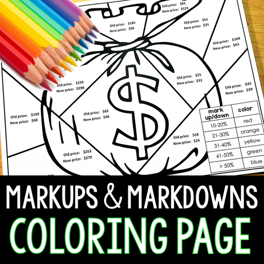 Calculating Markup and Markdown Percentages Coloring Worksheet