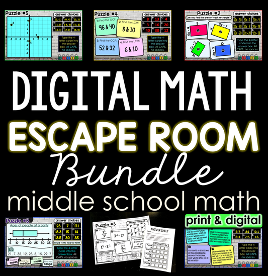 Digital Math Escape Room Activity Bundle for Middle School