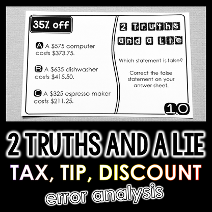 "2 Truths and a Lie" Tax Tip Discount Error Analysis Activity
