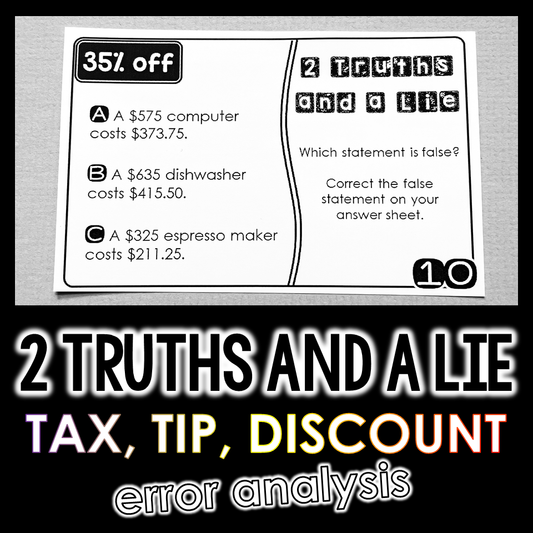 "2 Truths and a Lie" Tax Tip Discount Error Analysis Activity