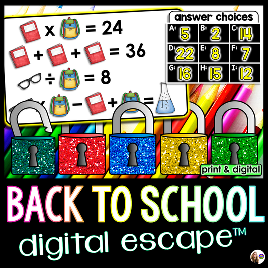 Back to School Picture Puzzles Digital Math Escape Room Activity