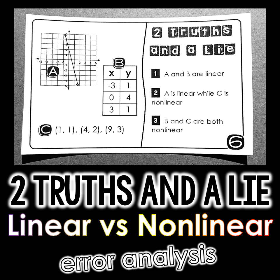 "2 Truths and a Lie" Linear vs Nonlinear Functions Error Analysis Activity
