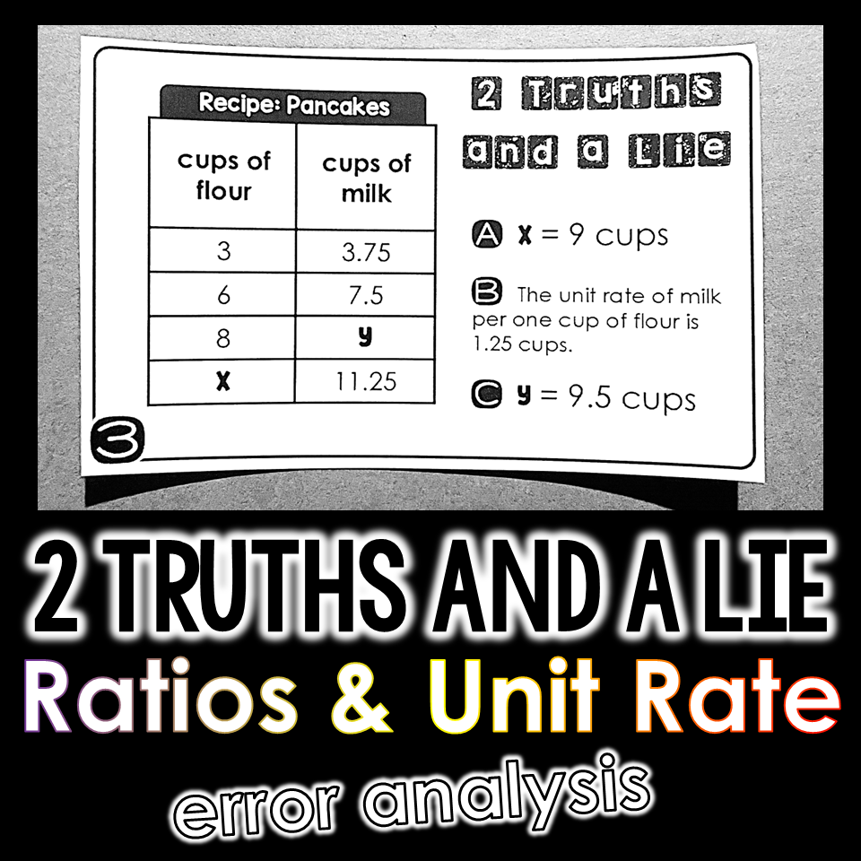 "2 Truths and a Lie" Ratio Tables and Unit Rates Error Analysis Activity