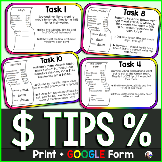 Calculating Tips {Gratuity} Task Cards Activity