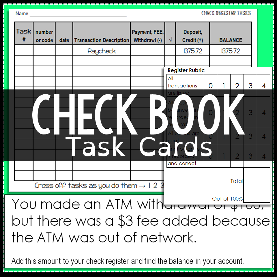 Balancing a Checkbook Financial Literacy Activity