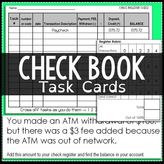 Balancing a Checkbook Financial Literacy Activity
