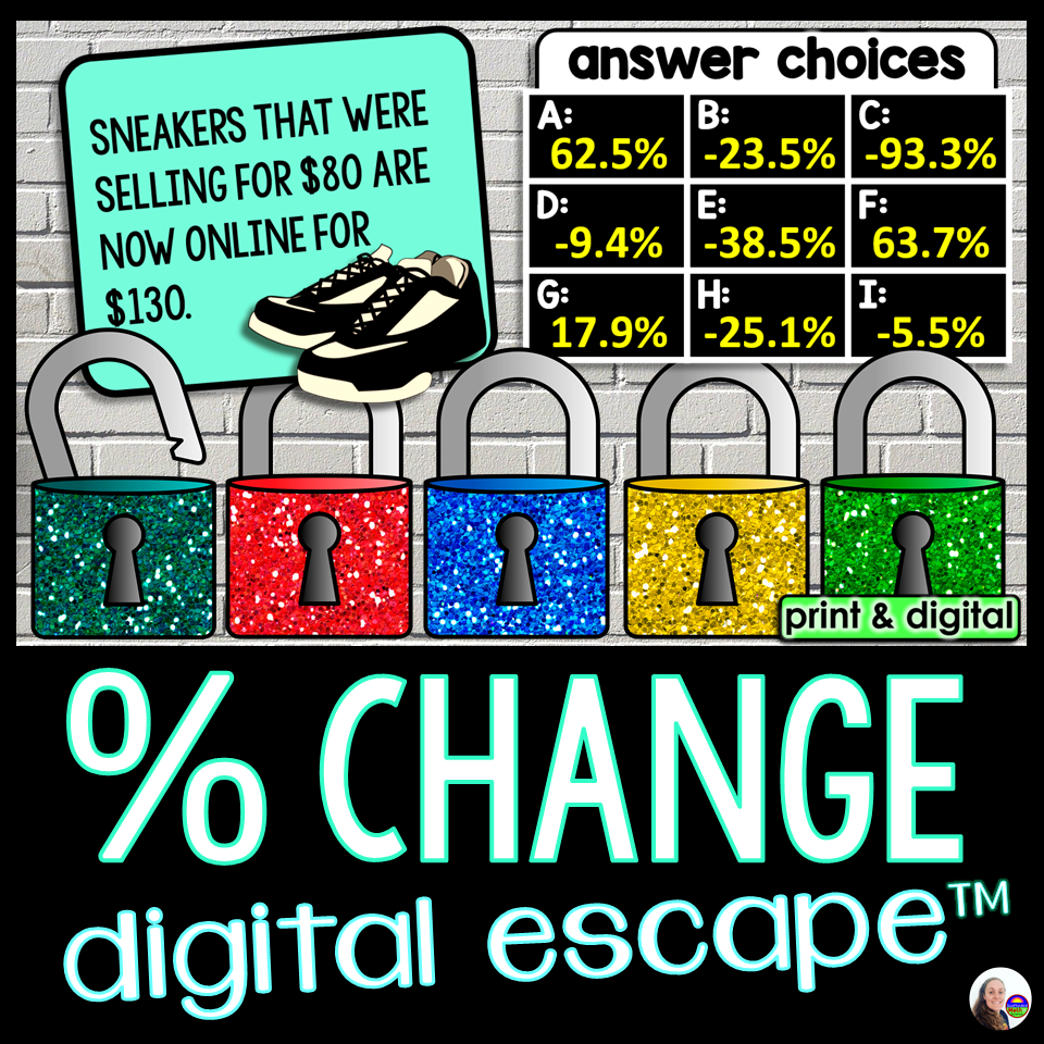 Percent of Change Digital Math Escape Room Activity