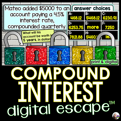 Compound Interest Financial Literacy Digital Algebra Escape Room Activity