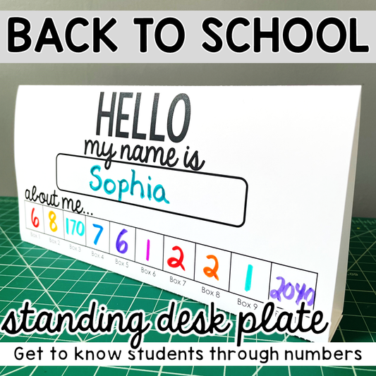 Editable Back to School Standing Desk Plate Get-to-Know-You Math Activity