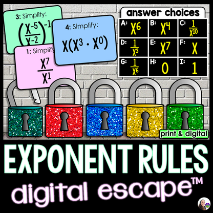 Exponent Rules Digital Math Escape Room 8th Grade Algebra