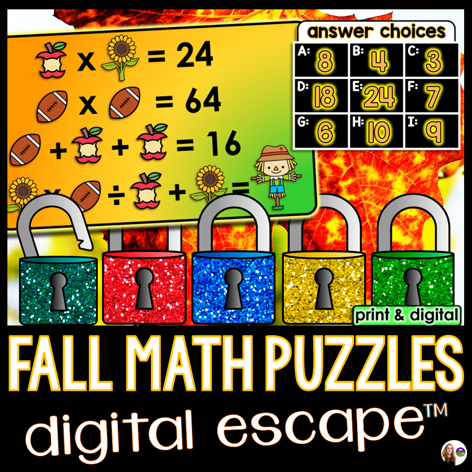 Fall Logic Picture Puzzle Equations Digital Math Escape Room Activity