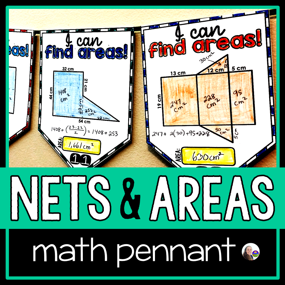 Area of Composite Figures Irregular Shapes Nets Math Pennant Activity