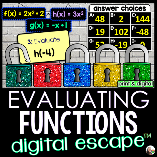 Evaluating Algebraic Functions Digital Math Escape Room Activity
